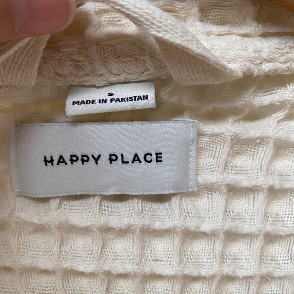 Happy Place Unisex Waffle Bath Robe Sand Organic Knit Belted Pockets Size S - Picture 10 of 12